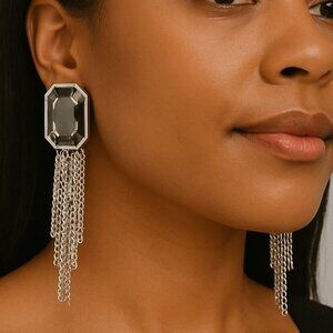Paparazzi Silver Chain Tassel Earrings – Smoky Gem‎ Jewelry